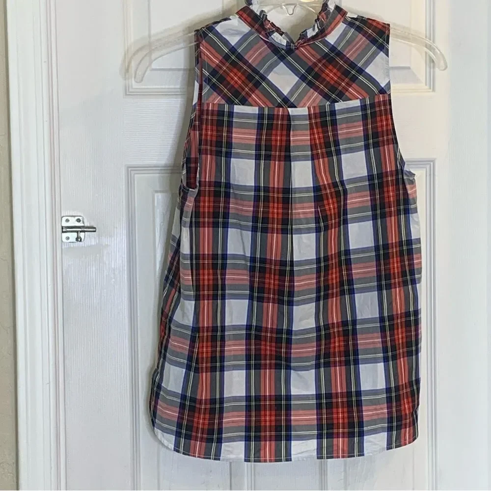 J. Crew Ruffle Plaid Sleeveless Mock Turtleneck Top Size 8